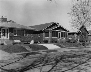 These homes, most built in the late 1920s, on Princeton Place within the original city limits are typical of the Richmond Heights style. The center house was the home of longtime Mayor Lee Duggan. This photo by Joseph E. Granich was most likely taken in the late 1950s or early 1960s.Courtesy of Eileen Duggan, Mary Espenschield and Vince Stuart
